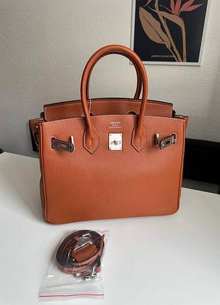 Брендовая кожаная сумка h. birkin 30 натуральная кожа натуральна шкiра премиум люкс коричневая кемел сумочка