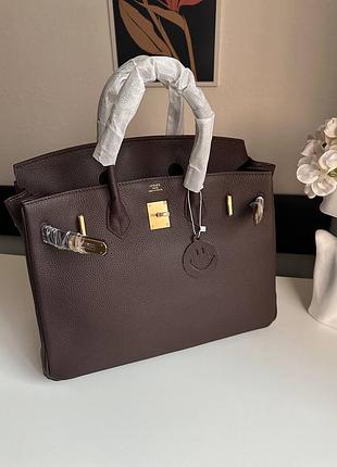 Брендовая кожаная сумка h. birkin 35 натуральная кожа натуральна шкiра премиум люкс темный шоколад сумочка