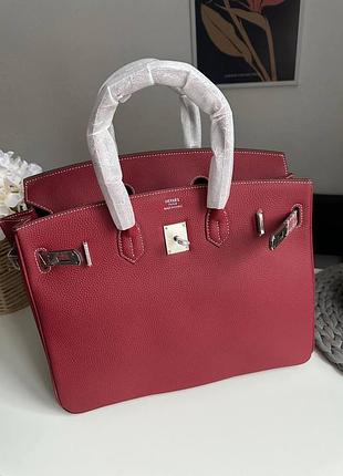 Брендовая кожаная сумка h. birkin 35 натуральная кожа натуральна шкiра премиум люкс вишнёвая красная сумочка