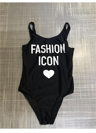 Primark💙суцільний чорний купальник з написом fashion icon. на дівчинку💛розмір 34  на 6-8років  122-128смзріст / дитячий одяг