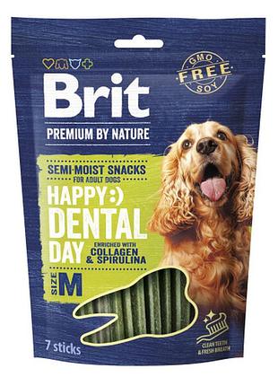Лакомство brit premium dental snacks m для cобак средних пород с коллагеном и спирулиной 180 г дентальное лакомство для собак