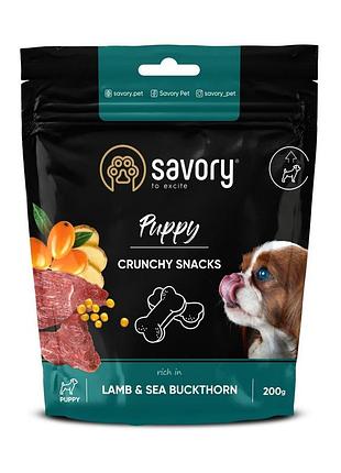Хрустящее лакомство savory puppies lamb and sea buckthorn для щенков всех пород для здорового роста с ягненком и облепихой...