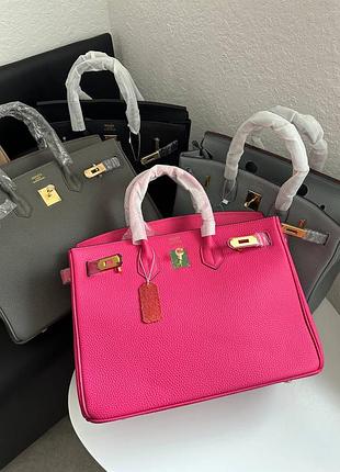 Брендова шкіряна сумка h. birkin 35 натуральна шкіра натуральна шкiра преміум люкс рожева яскрава сумочка