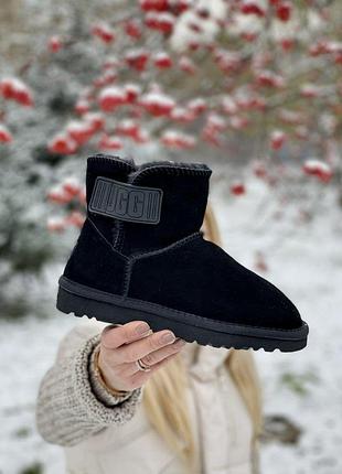 Черные женские угги ugg mini black big logo х угг мини 40