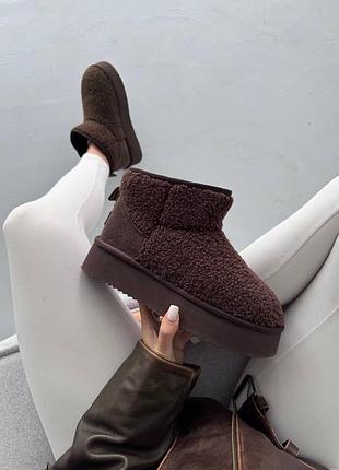 Коричневые женские угги ugg ultra mini platform teddy brown х угг ультра мини 39