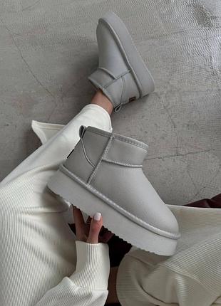 Сірі уги ugg ultra mini platform leather grey х угг ультра міні 38