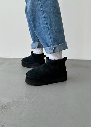 Чёрные замшевые угги ugg classic ultra mini platform xl black х угг ультра мини 41
