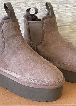 Женские серые ботинки ugg neumel chelsea platform grey х угг ньюмел 39