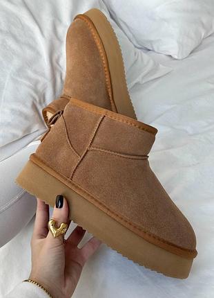 Бежевые замшевые угги ugg ultra mini platform ginger suede х угг ультра мини 41