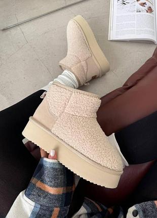 Кремові жіночі уги ugg ultra mini platform teddy cream х угг ультра міні 37
