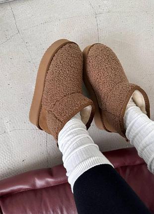 Бежеві жіночі уги ugg ultra mini platform teddy ginger х угг ультра міні 41