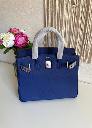 Брендова шкіряна сумка h. birkin 30 натуральна шкіра натуральна шкiра преміум люкс синя кобальт яскрава сумочка