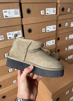 Жіночі уги хакі ugg classic ultra mini platform khaki х угг ультра міні 40
