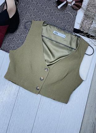 Літній жилет zara s короткий жилет з льону костюмний жилет лляний зара на ґудзиках