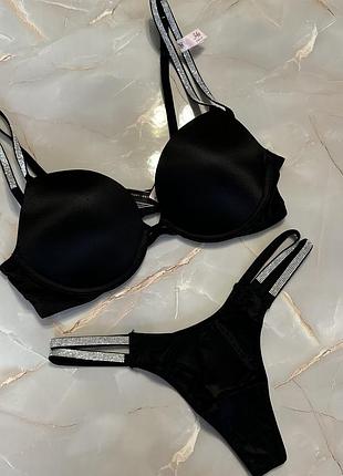 Комплект білизни victoria’s secret оригінал з камінням swarovski бюстгальтер з пуш ап розмір 34в наш 75б трусики розмір хс с чи м на вибір