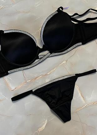 Комплект білизни victoria’s secret оригінал з камінням swarovski бюстгальтер пуш ап 34в 75б трусики с