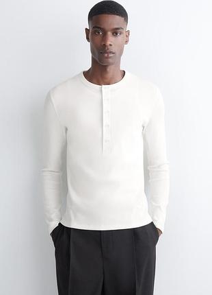 Лонгслив мужской cos slim ribbed cotton long-sleeved henley t-shirt / s