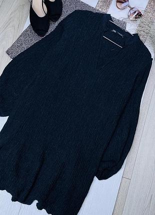Нова коротка сукня zara s oversize плаття вільного крою плаття жатка з об’ємними рукавами сукня зара