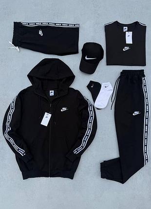 Спортивний костюм nike чорний  худі + штани + футболка + шорти + кепка