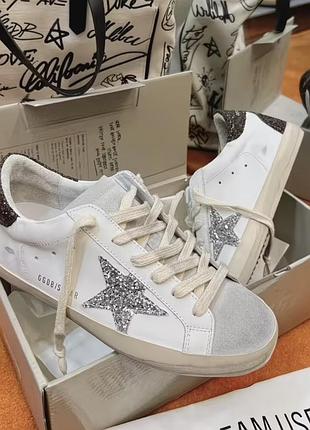 Кеди golden goose white blue silver