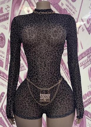 Комбинезон шортами,ромпер сетка,леопардовый принт,на фотосессию,танцы,heels