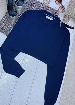 В’язаний джемпер zara xs короткий джемпер прямого вільного крою темно-синій джемпер зара