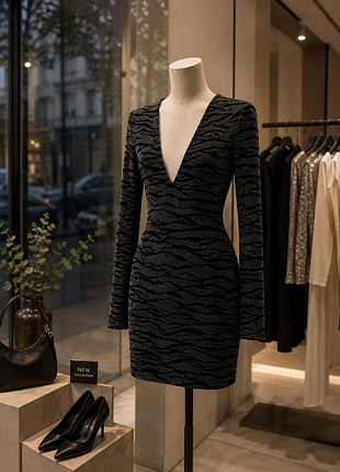 Блискуча облягаюча сукня h&m із люрексом, принт зебра, s