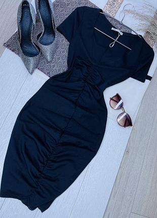 Нова літня сукня zara s коротке плаття футболка трикотажне чорна сукня з драпіруванням плаття зара