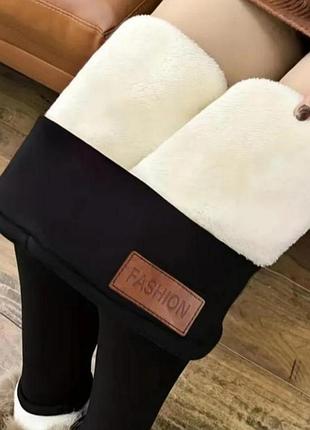 Черные лосины на меху, зимние леггинсы
