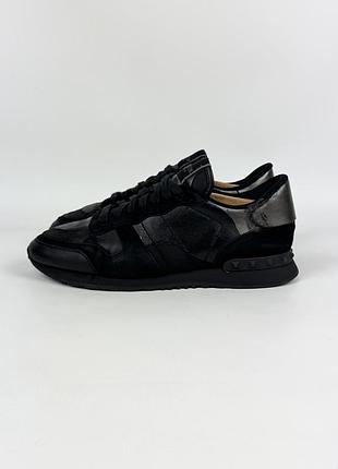 Кросівки valentino garavani rockrunner black camo sneakers ls p 723 шкіряні замшеві чорні чоловічі розмір 41 - 42 / 26.5 см