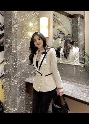 Силуэтный двубортный блейзер, пиджак zara из твидовой ткани