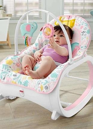 Дитяче крісло-гойдалка fisher price / дитячий шезлонг з музичною підвіскою та регульованою спинкою