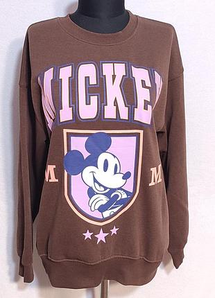 Коричневый свитшот h&m mickey mouse disney кофта толстовка с принтом размер женский м или детский 12-14 лет