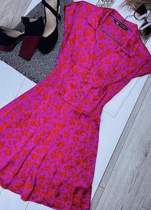 Літня сукня zara s плаття комбінація коротке плаття трапеція приталена сукня на ґудзиках сатинова сукня зара фуксія
