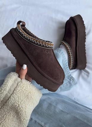 Женские коричневые угги ugg tasman tazz platform slippers chocolate х угг тасмен 37