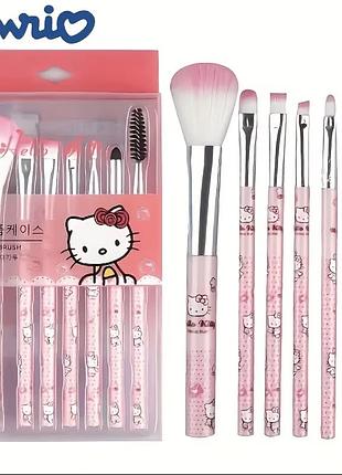 Пензли для макіяжу кисточки для макияжа бокс кисточек hello kitty 7 шт