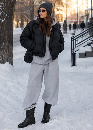 Черные кожаные зимние сапоги  на натуральной овчине | oversize style | 39,5–40