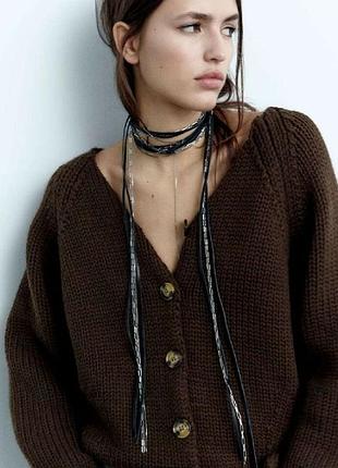 Шоколадний кардиган  крупної вязки zara