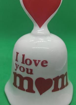 Керамический звонок «i love you mom» с красным сердцем 11.7 см