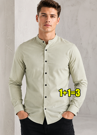 😉1+1=3 фірмова приталена сорочка з коміром стійкою хакі asos, розмір 46 - 48