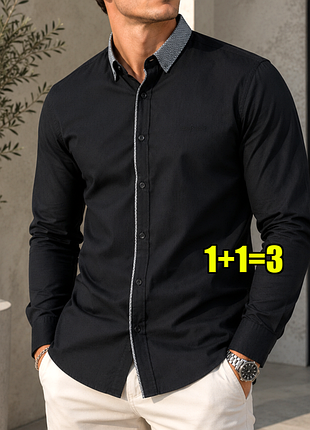 😉1+1=3 чорна приталена чоловіча сорочка pierre cardin slim fit, розмір 50 - 52