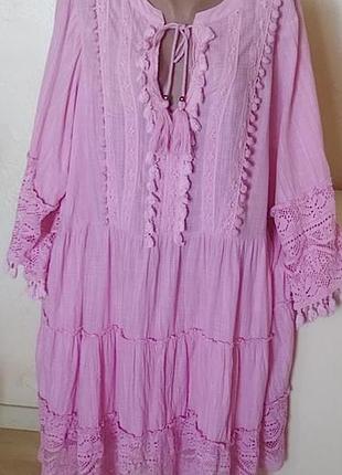 Платье оверсайз бохо свободное вышивка рюша оборка бахрома туника этнический этно стиль
