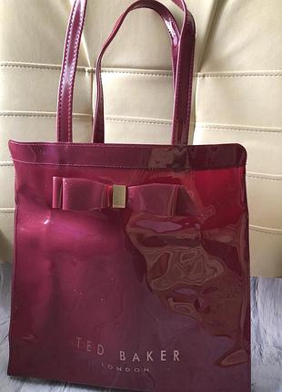 Глянсова лакова сумка шопер ted baker london з бантиком ( бордова / вишнева ) оригінал
