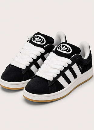 Кросівки унісекс adidas campus чорні з білими смужками, замшеві, розміри 37-41
