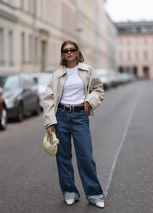 Синие прямые wide-leg джинсы от zara