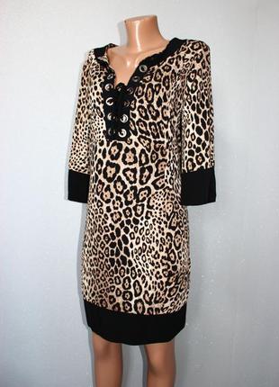Блуза туника как платье в лео принт с черными кантами, cottonade paris, франция, 42 (3751)1 фото