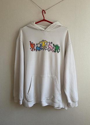 Худі великого розміру білого кольору від h&m в колобораціі з keith haring.
