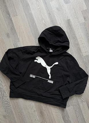 Чорне укорочене худі двонитка puma