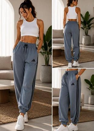 Брюки женские спортивные джогеры свободные двунитка с полосами s, m, l, xl (2/018) графит, 48