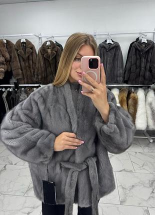 Шуба норкова 75 см шуба жіноча шуба норкова колір сапфір